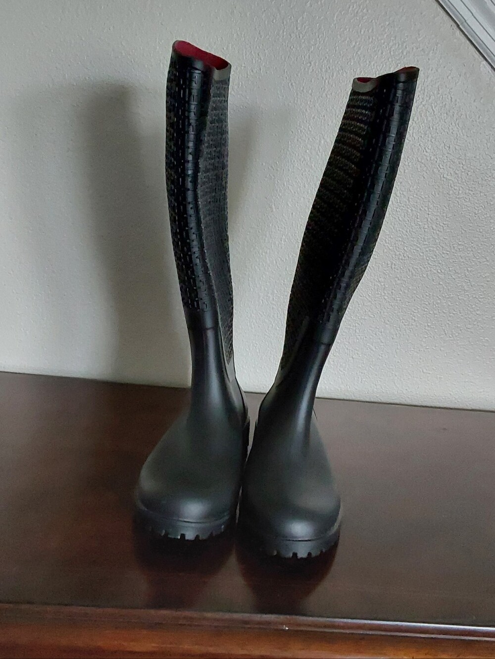 Tommy Hilfiger Black Tall Rain Boots with Red Trim